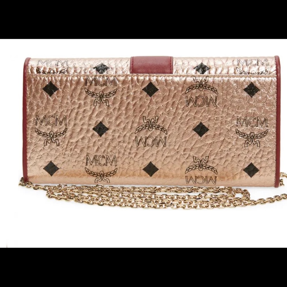 MCM Large TwoFold Crossbody Wallet+champagne+Chain strap+Purse+NWT - Picture 11 of 12